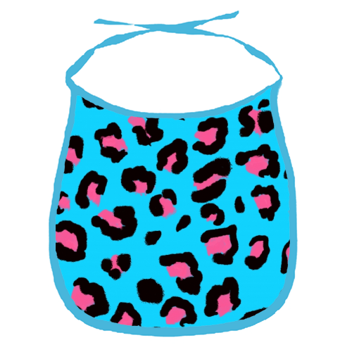 Leopard print blue and pink - funny baby bib by Cheryl Boland
