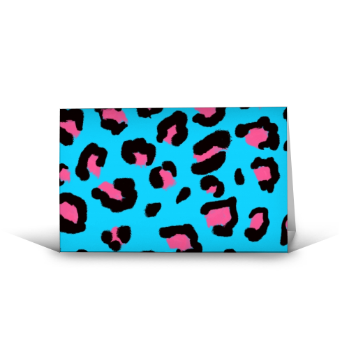 Leopard print blue and pink - funny greeting card by Cheryl Boland