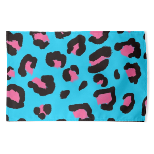 Leopard print blue and pink - funny tea towel by Cheryl Boland