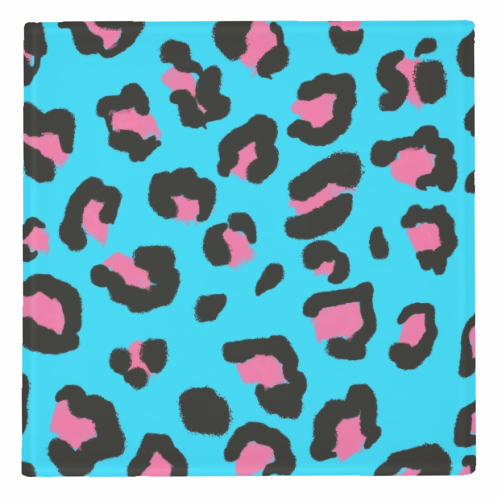 Leopard print blue and pink - personalised beer coaster by Cheryl Boland