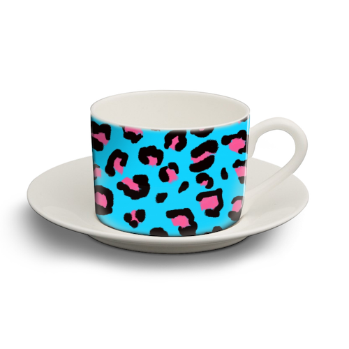 Leopard print blue and pink - personalised cup and saucer by Cheryl Boland