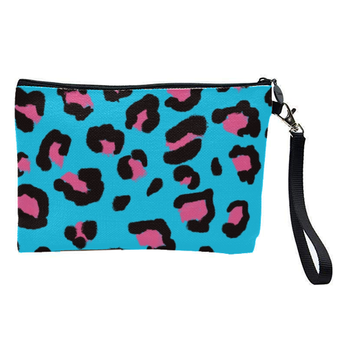 Leopard print blue and pink - pretty makeup bag by Cheryl Boland