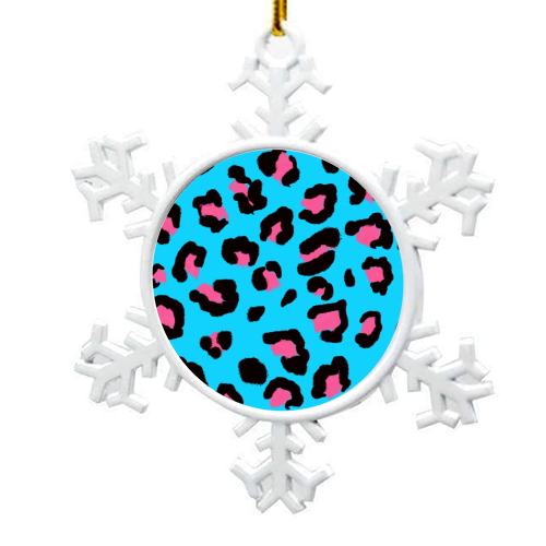 Leopard print blue and pink - snowflake decoration by Cheryl Boland