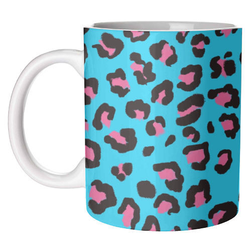 Leopard print blue and pink - unique mug by Cheryl Boland