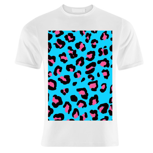Leopard print blue and pink - unique t shirt by Cheryl Boland