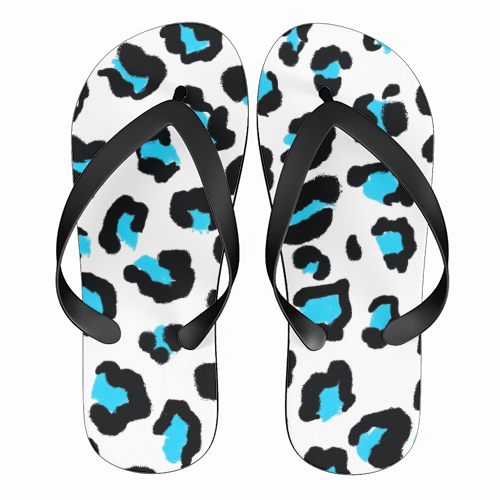 Blue Leopard print - funny flip flops by Cheryl Boland
