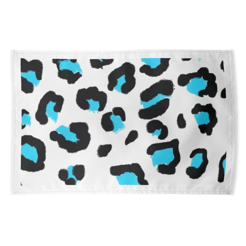 Blue Leopard print - funny tea towel by Cheryl Boland