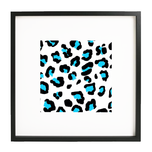 Blue Leopard print - white/black framed print by Cheryl Boland