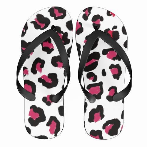 Red leopard print - funny flip flops by Cheryl Boland