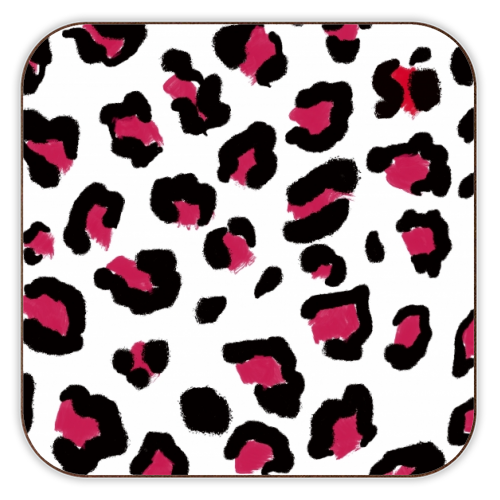 Red leopard print - personalised beer coaster by Cheryl Boland