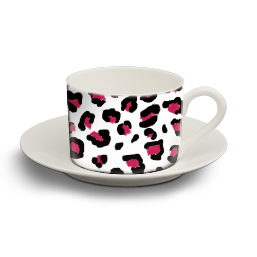 Red leopard print - personalised cup and saucer by Cheryl Boland