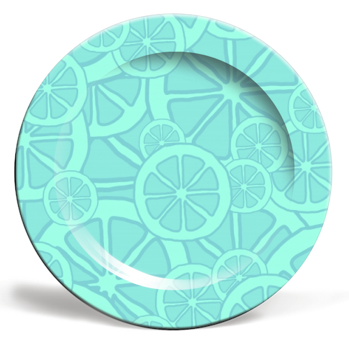 Blue fruit slices - ceramic dinner plate by Cheryl Boland