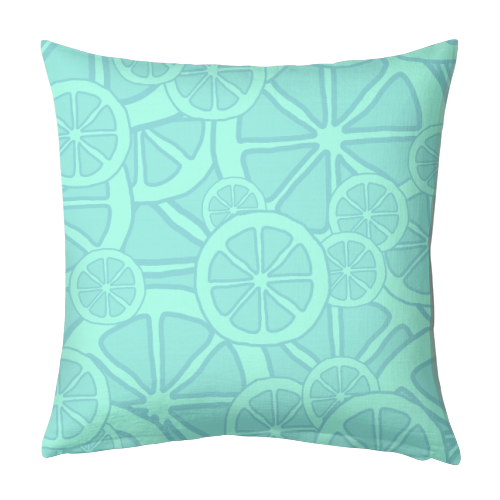 Blue fruit slices - designed cushion by Cheryl Boland