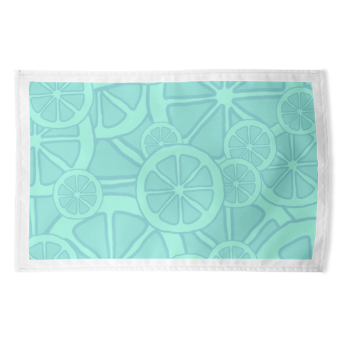 Blue fruit slices - funny tea towel by Cheryl Boland