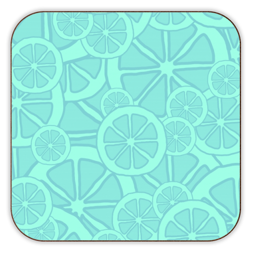 Blue fruit slices - personalised beer coaster by Cheryl Boland