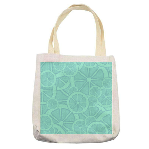Blue fruit slices - printed tote bag by Cheryl Boland