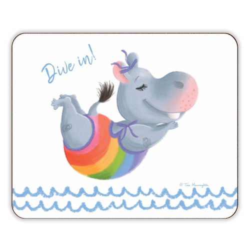 Little Rainbow Hippo Diving In - designer placemat by Tina Macnaughton