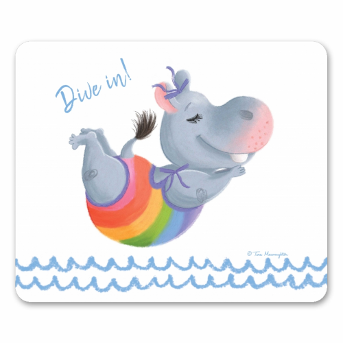 Little Rainbow Hippo Diving In - funny mouse mat by Tina Macnaughton