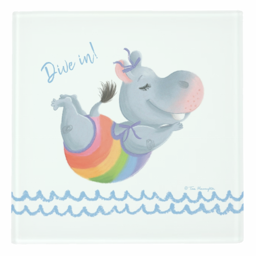 Little Rainbow Hippo Diving In - personalised beer coaster by Tina Macnaughton
