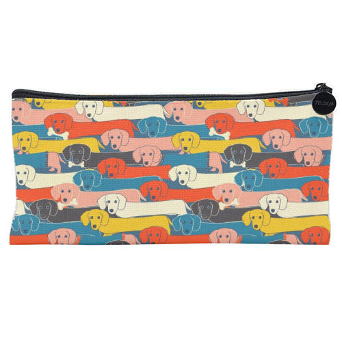 Long dog pattern - flat pencil case by Ania Wieclaw