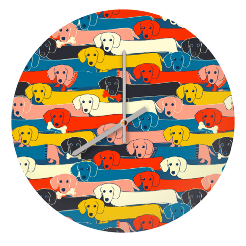 Long dog pattern - quirky wall clock by Ania Wieclaw