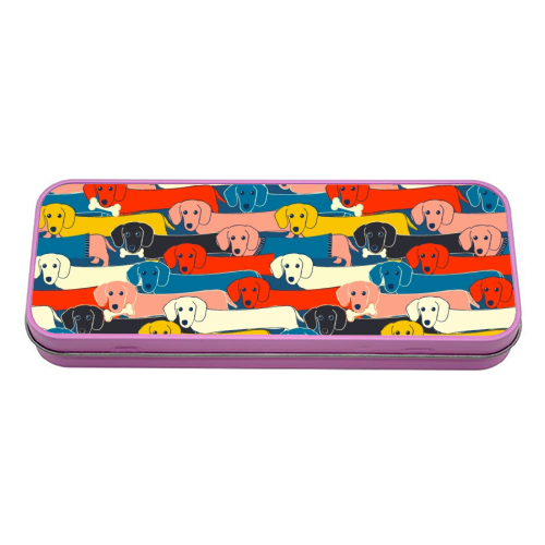Long dog pattern - tin pencil case by Ania Wieclaw