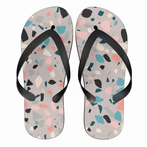 Terrazzo grey background - funny flip flops by Cheryl Boland