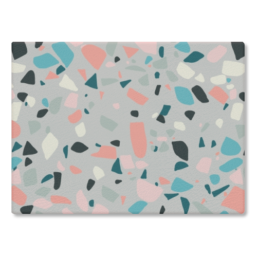 Terrazzo grey background - glass chopping board by Cheryl Boland