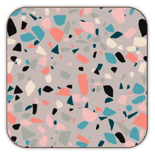 Terrazzo grey background - personalised beer coaster by Cheryl Boland