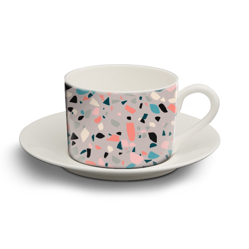 Terrazzo grey background - personalised cup and saucer by Cheryl Boland