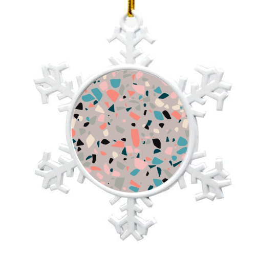 Terrazzo grey background - snowflake decoration by Cheryl Boland