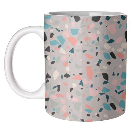 Terrazzo grey background - unique mug by Cheryl Boland