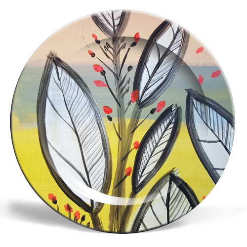Mod Leaf print - ceramic dinner plate by deborah Withey