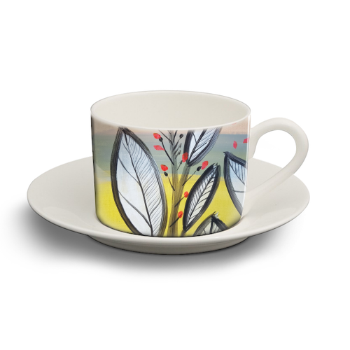 Mod Leaf print - personalised cup and saucer by deborah Withey