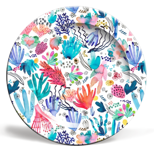 Watercolor Coral Reef - ceramic dinner plate by Ninola Design