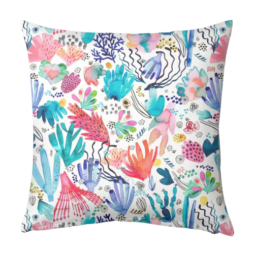 Watercolor Coral Reef - designed cushion by Ninola Design