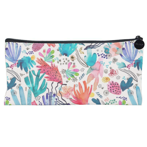Watercolor Coral Reef - flat pencil case by Ninola Design