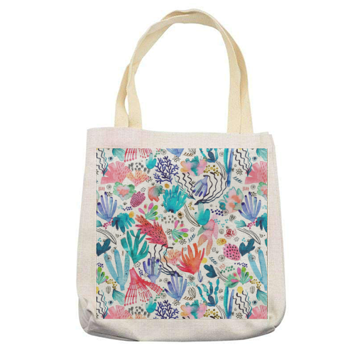 Watercolor Coral Reef - printed tote bag by Ninola Design