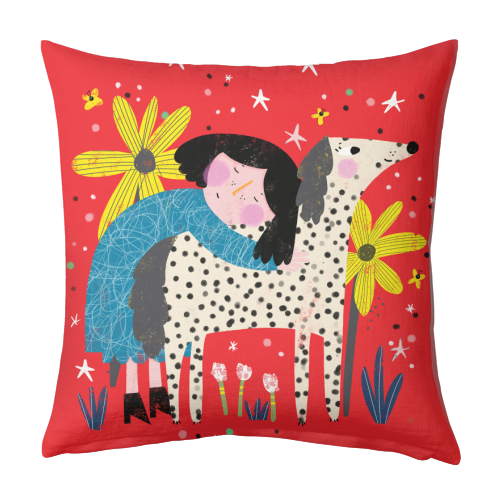 GIRL AND DOG - designed cushion by Nichola Cowdery