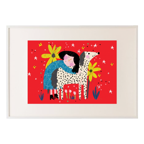 GIRL AND DOG - framed poster print by Nichola Cowdery