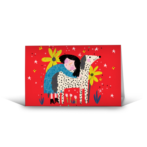 GIRL AND DOG - funny greeting card by Nichola Cowdery