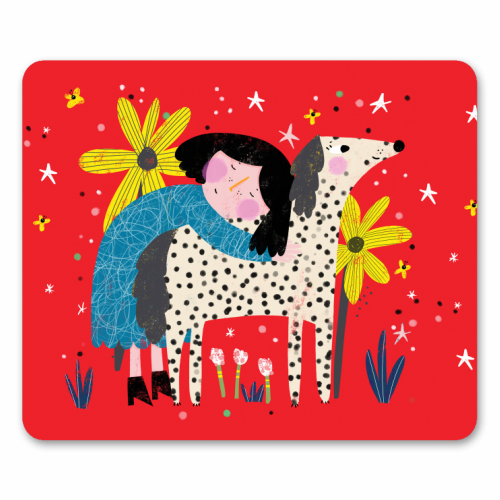 GIRL AND DOG - funny mouse mat by Nichola Cowdery
