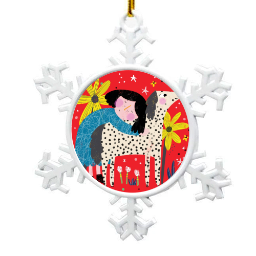 GIRL AND DOG - snowflake decoration by Nichola Cowdery
