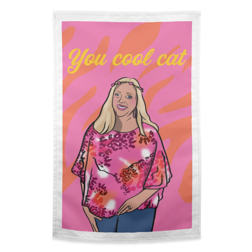 Happy Birthday Cool Cat Tiger King - funny tea towel by Niomi Fogden