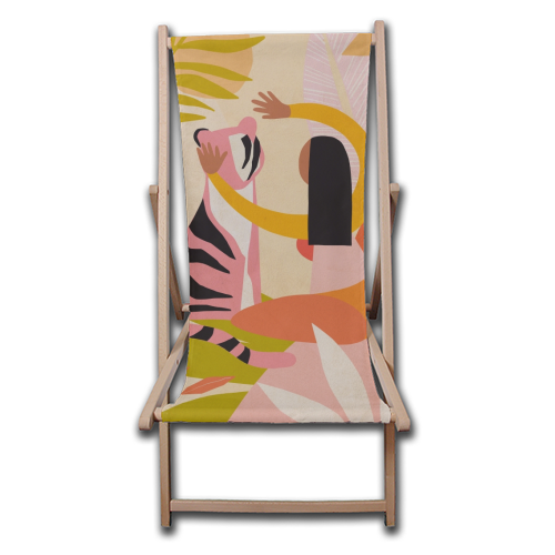 The Fearless Hug - Girl and Tiger #friendship #kindness - canvas deck chair by Dominique Vari