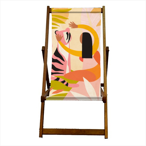 The Fearless Hug - Girl and Tiger #friendship #kindness - canvas deck chair by Dominique Vari