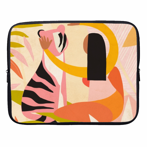 The Fearless Hug - Girl and Tiger #friendship #kindness - designer laptop sleeve by Dominique Vari