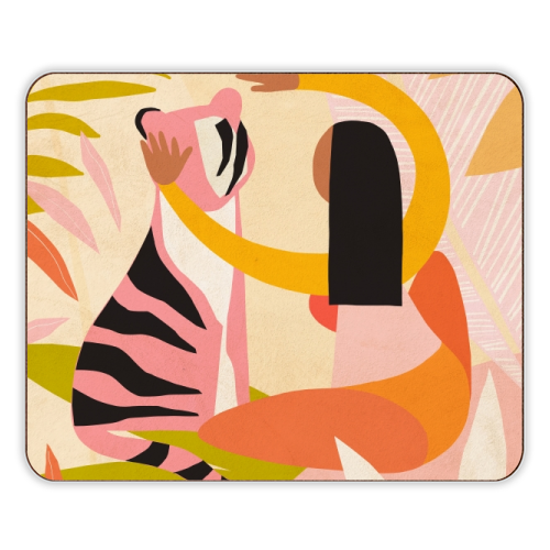 The Fearless Hug - Girl and Tiger #friendship #kindness - designer placemat by Dominique Vari