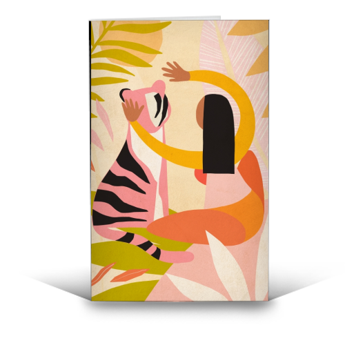 The Fearless Hug - Girl and Tiger #friendship #kindness - funny greeting card by Dominique Vari