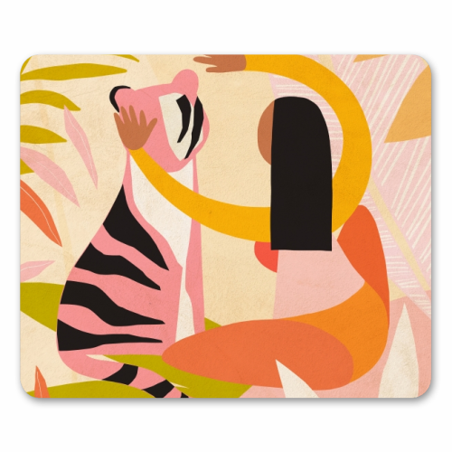The Fearless Hug - Girl and Tiger #friendship #kindness - funny mouse mat by Dominique Vari